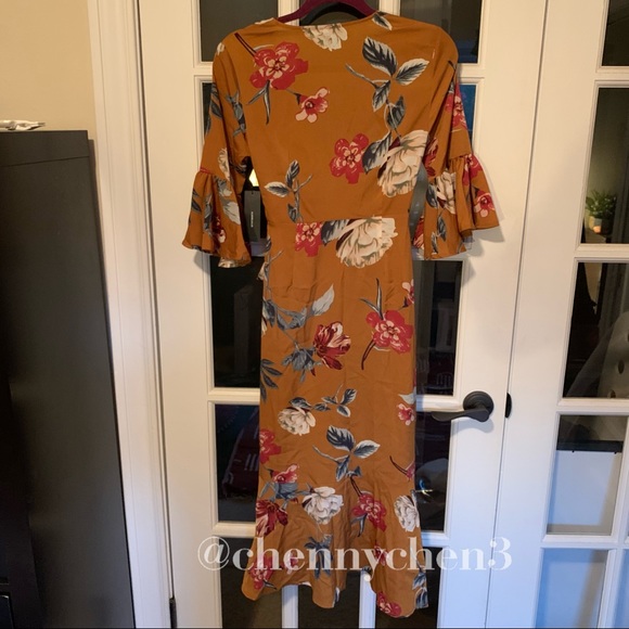 Love & Light Mustard Yellow Floral Midi Wrap Dress - Picture 10 of 10